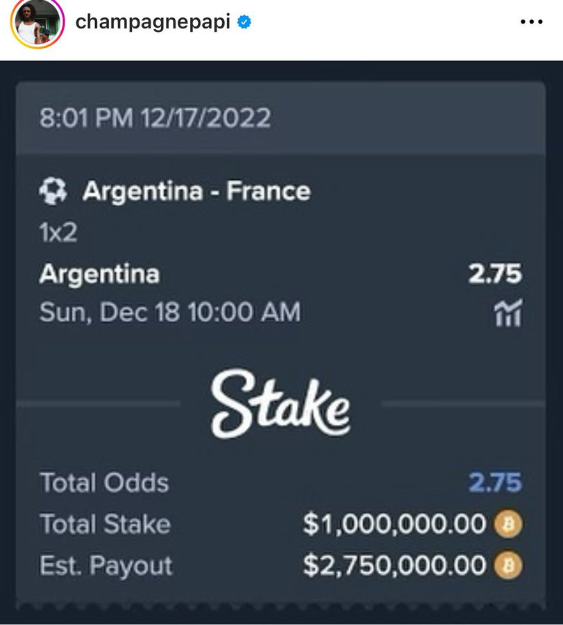 Drake lost $1 million bet on Argentina winning World Cup after last minute goal