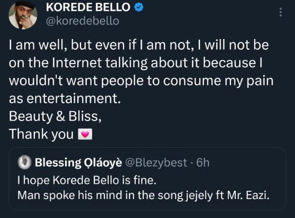 Korede Bello: My Pain Is Not for Entertainment
