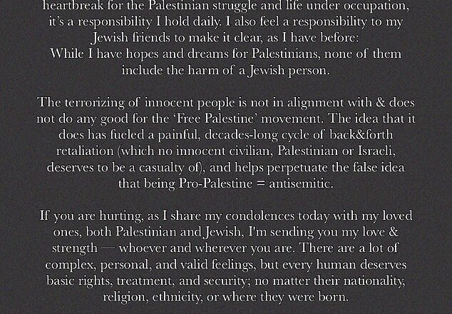 Gigi Hadid Condemns 'Terrorizing of Innocent People' After Hamas Attack