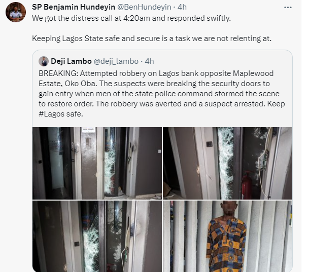 Suspect arrested for attempting to rob a bank in Lagos