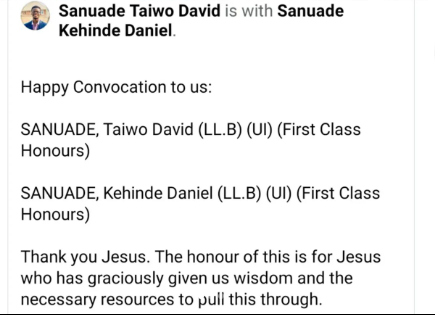 Twin brothers bag first class in Law from the University of Ibadan