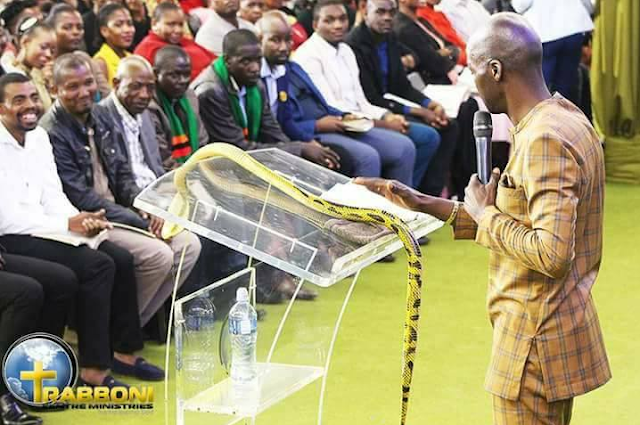 Prophet Lesego Daniel’s Of South Africa, Spotted Preaching With A Snake [Photos]