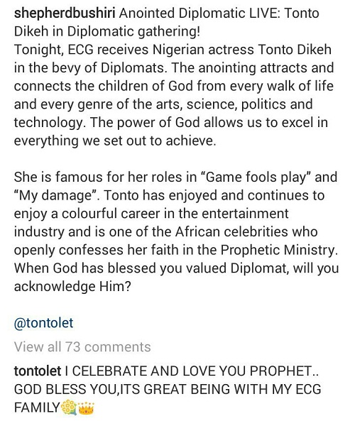 Nigerian Actress, Tonto Dikeh, Visits Pastor, Shepherd Bushiri’s Church In South Africa