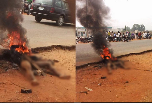 Suspected Motorcycle Thief Caught and Burnt In Niger State [Graphic Photos]