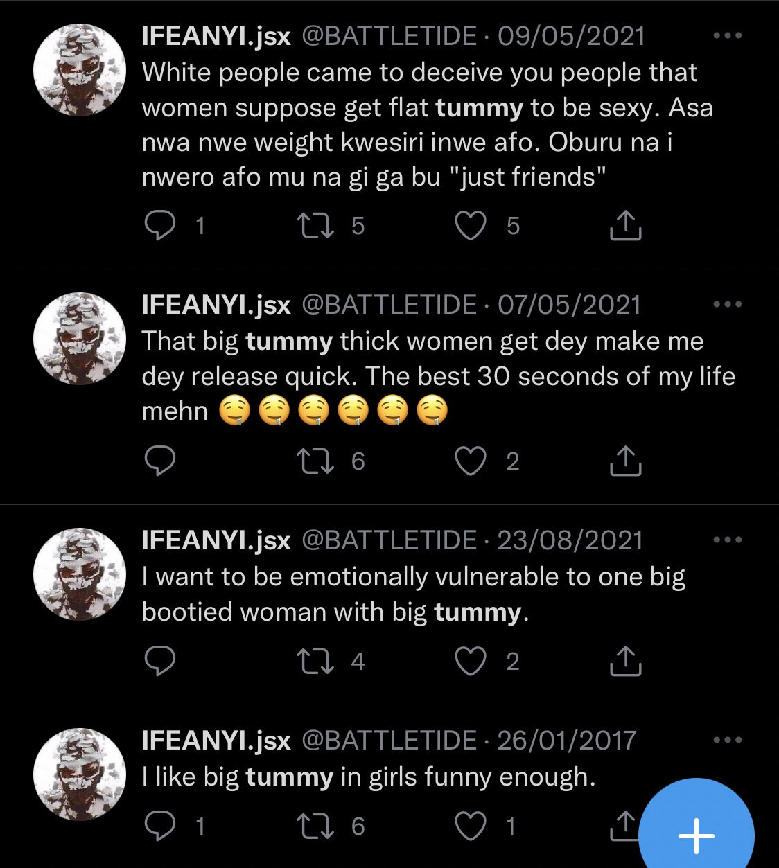 Man insulting women with big tummy gets his old tweets dug out where he said he can never be with a woman who doesn