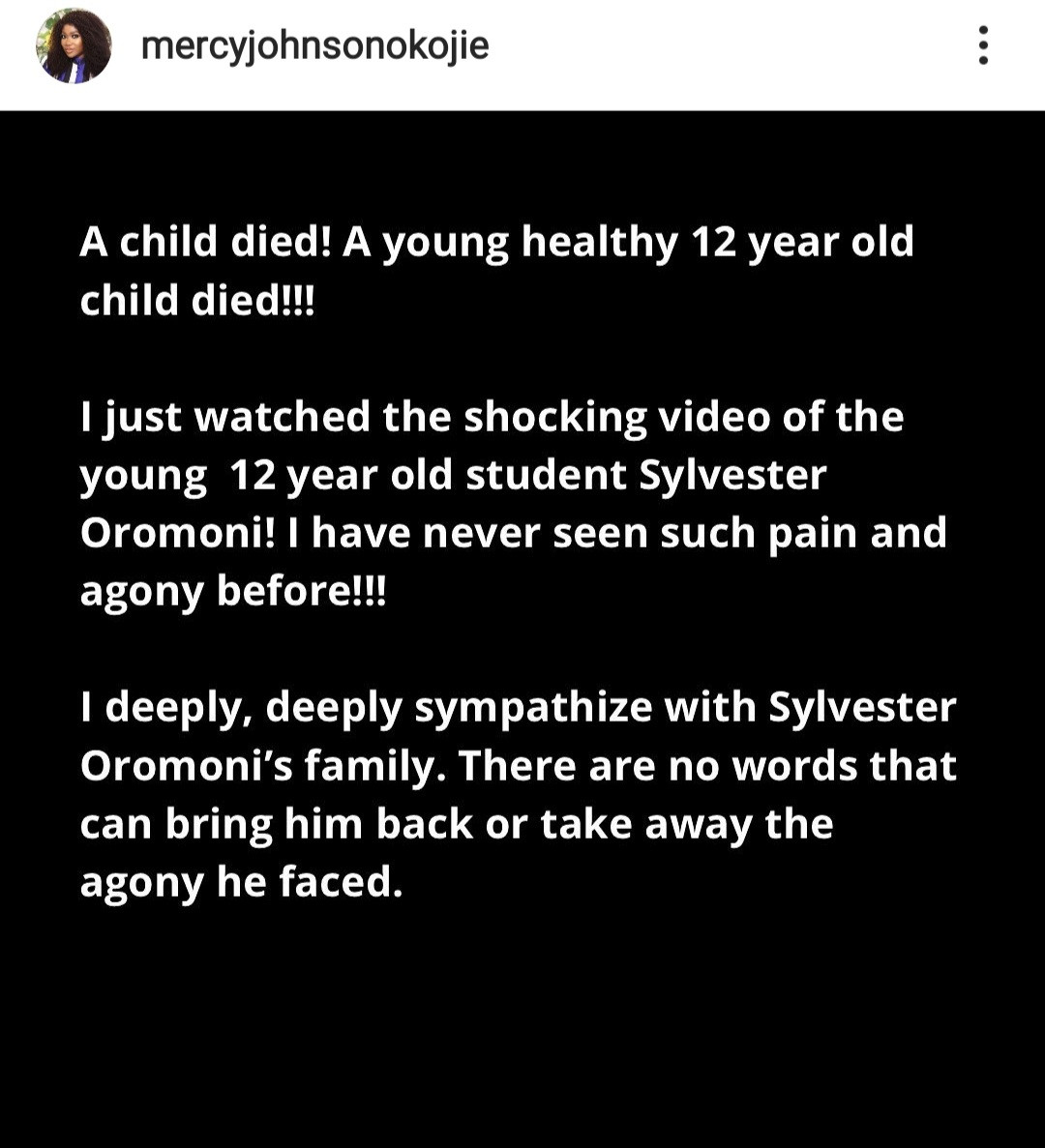 Mercy Johnson, Princess,  Lepacious Bose, Jaywon and other celebrities demand justice for Sylvester Oromini and accountability from the school involved 
