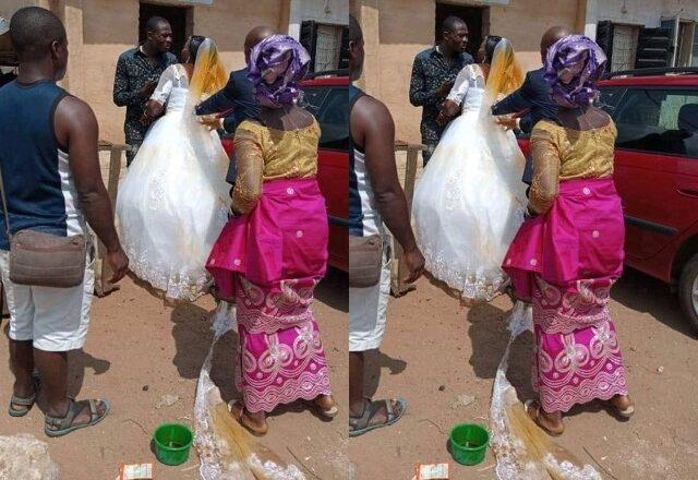 Jealous First Wife Storms Wedding Venue and Pours Red Oil On Her Husband’s New Bride’s Wedding Gown [Photos]