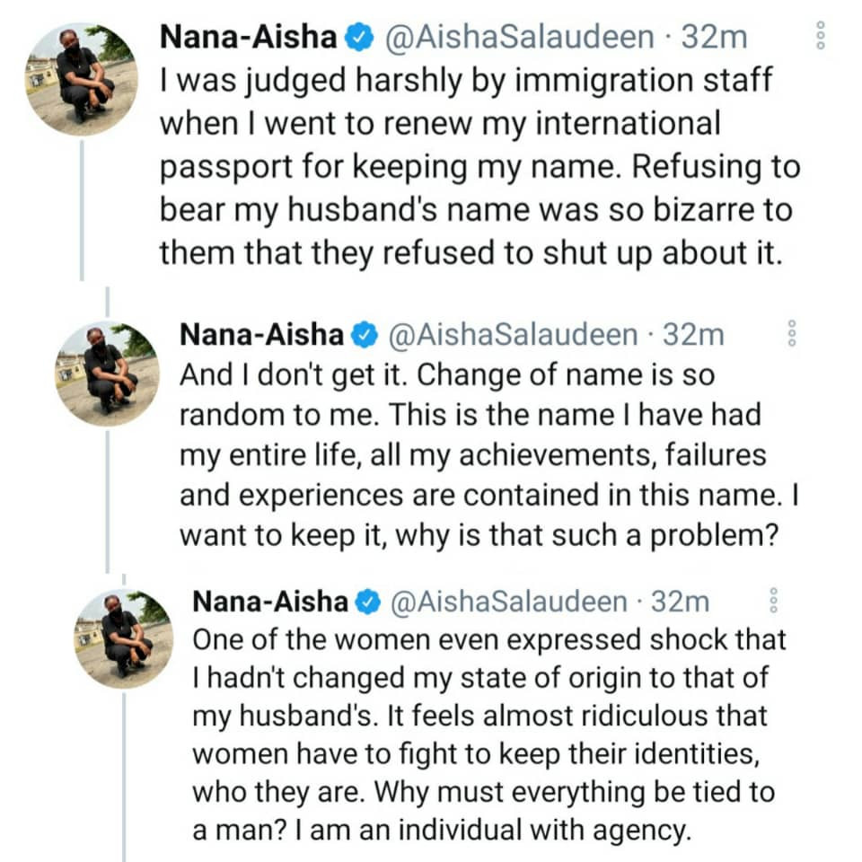 Journalist, Aisha Salaudeen shares her encounter with Immigration officers who were shocked she still keeps her maiden name despite being married