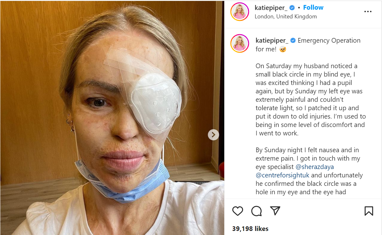 Katie Piper rushed to hospital for emergency operation after husband noticed black spot in her eye