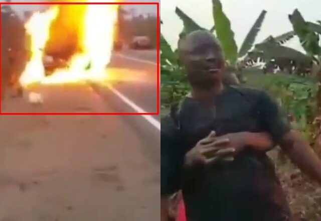 Man Weeps Bitterly As Car He Borrowed To Attend Funeral Gets Burnt On the Road [Photos]