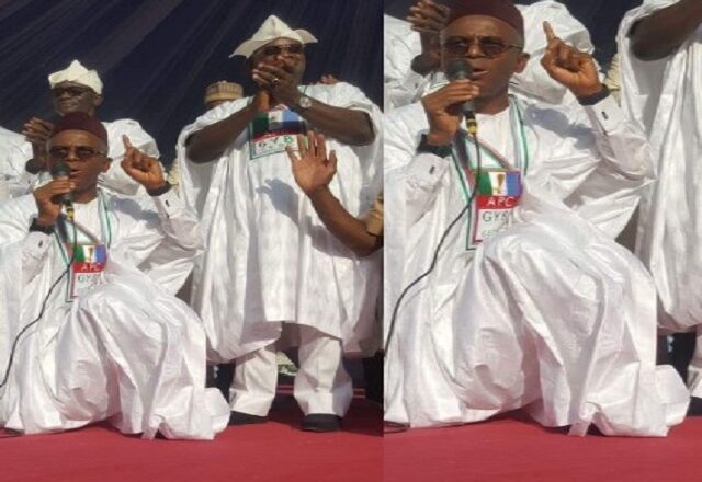 More Photos of Governor El-Rufai Kneeling To Beg Kogi Residents, PDP Reacts