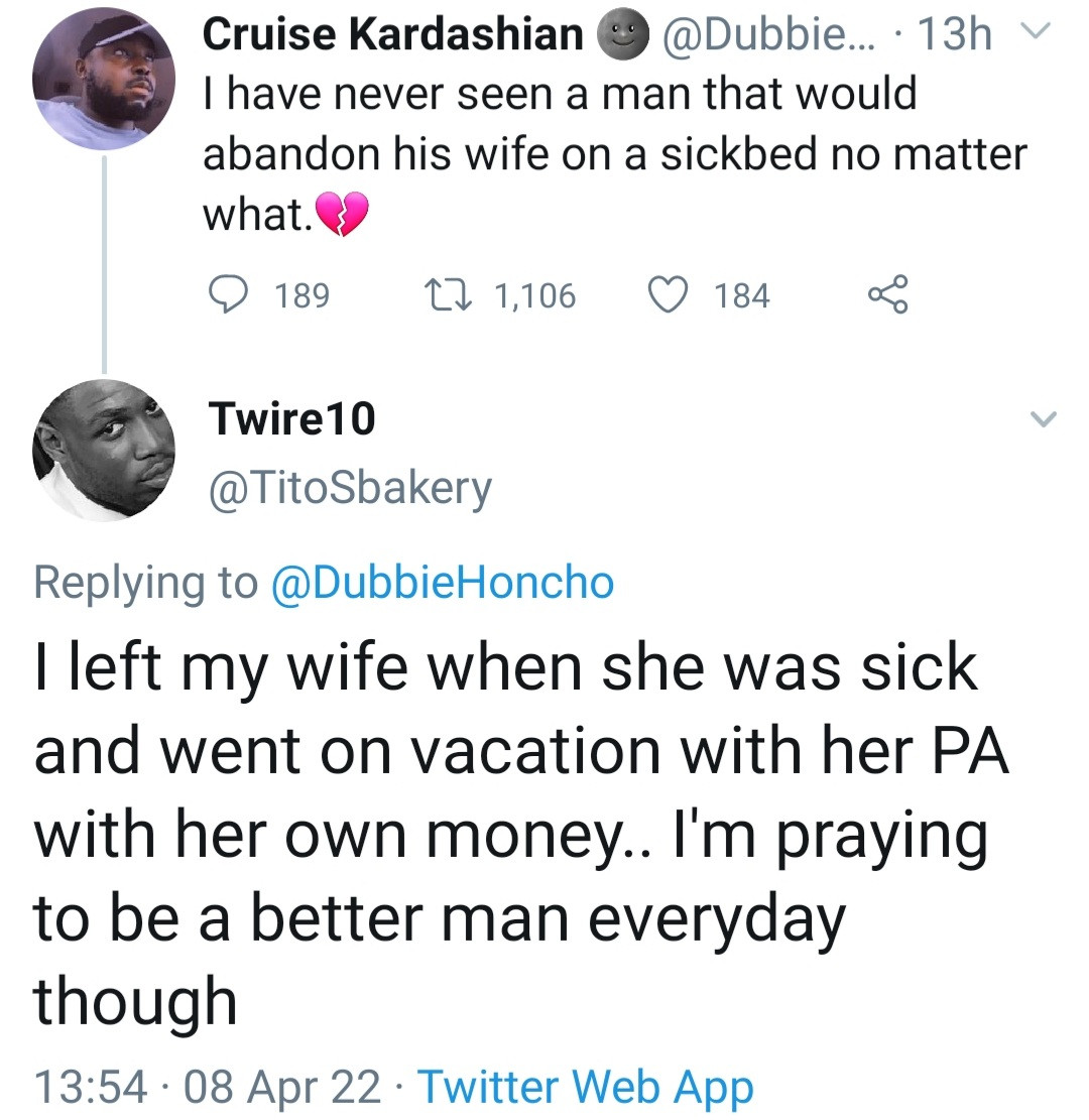 "Confession: Abandoning my sick wife and using her money for a vacation with her PA" – Nigerian man admits