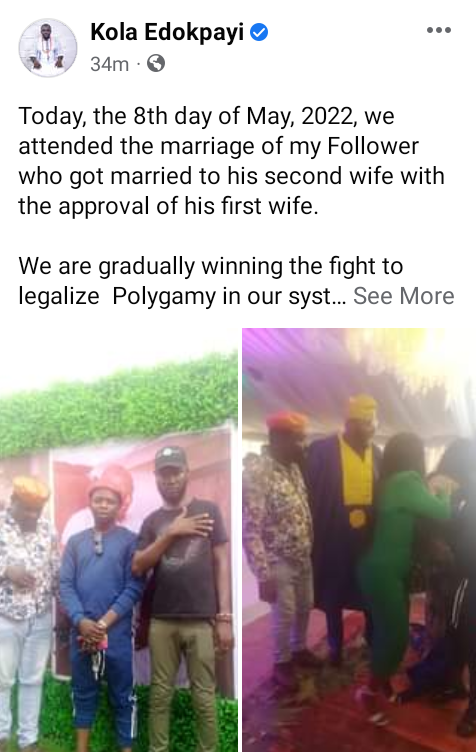 "We are gradually winning the fight to legalize polygamy" - Human rights activist, Kola Edokpayi says as friend marries second wife with approval of his first wife 