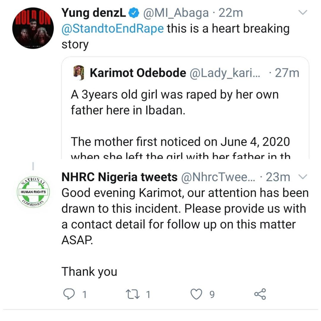 Twitter stories: Three year old girl allegedly raped by her father in Ibadan