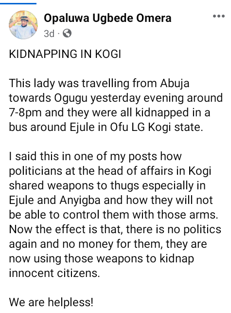 Gunmen kidnap passengers in Kogi