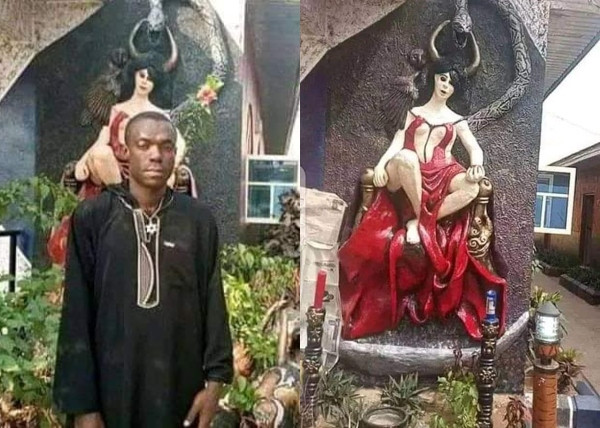 Founder of the Church of Satan in Abia Arrested as Youths Demolish Its Building (See Photos)