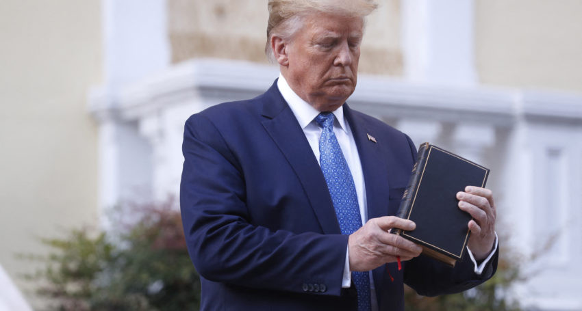 Trump visits White House Church vandalized by protesters, holding a bible in his hand (Photos/Video)