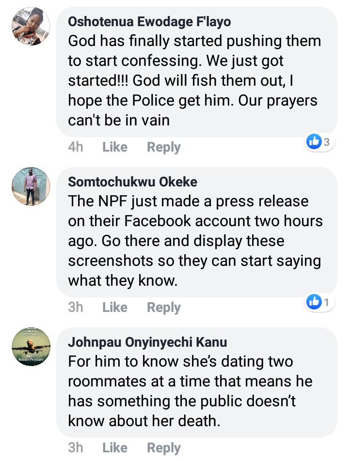 "He knows something" Facebook users call on police to investigate a man after he dropped a hint while gloating over the death of Uwa Omozuwa