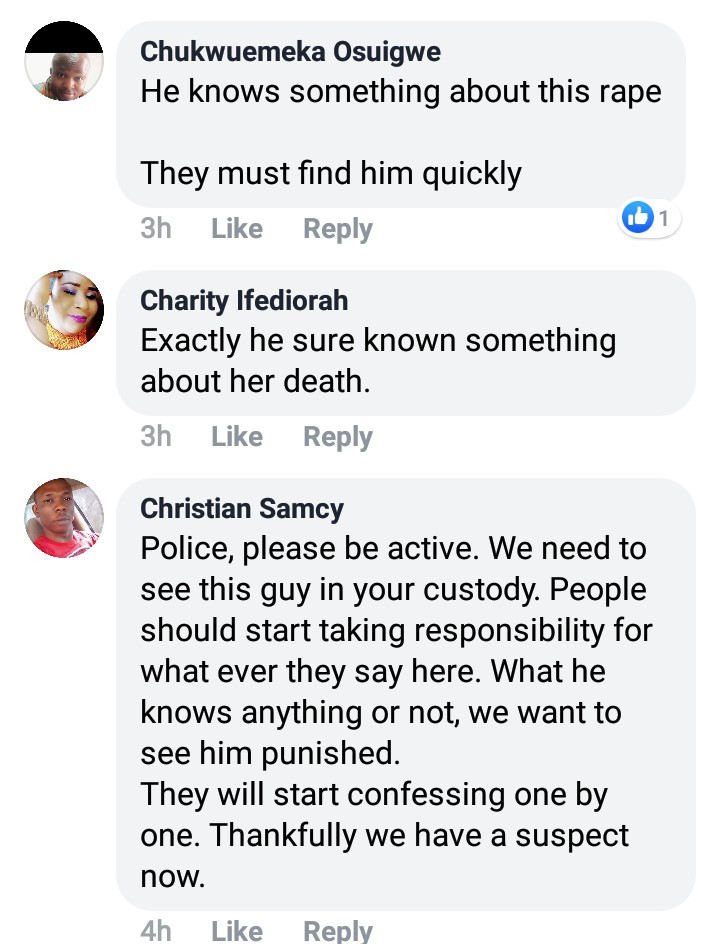 "He knows something" Facebook users call on police to investigate a man after he dropped a hint while gloating over the death of Uwa Omozuwa