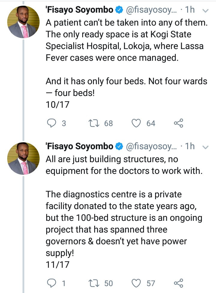 Journalist, Fisayo Soyombo accuses Kogi Government of covering up COVID-19 cases and deaths in the state as he narrates shocking incidents at FMC Lokoja