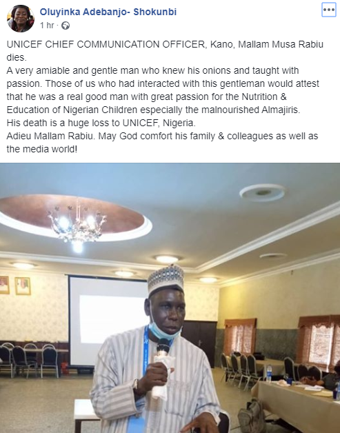 UNICEF Head of Communication in Kano dies; son says he showed symptoms of COVID-19