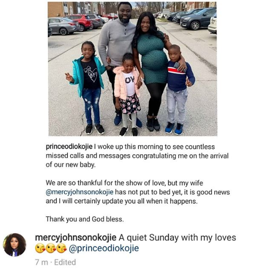 Mercy Johnson's hubby prince odi okojie debunks rumors she has welcomed their child