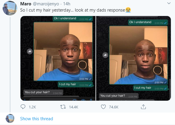 Young man shares his father's reaction after he cut off his afro