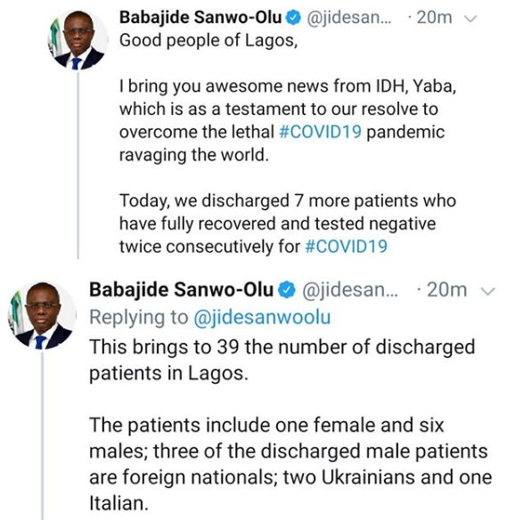 7 more COVID-19 patients discharged in Lagos