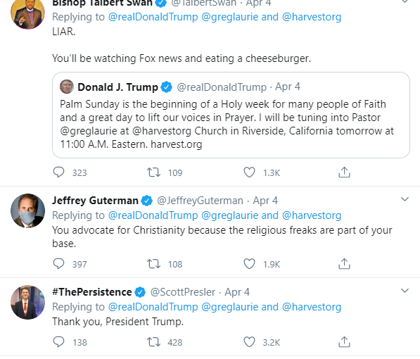 God doesn&#039t exist - See reactions after Trump tweets about Palm Sunday