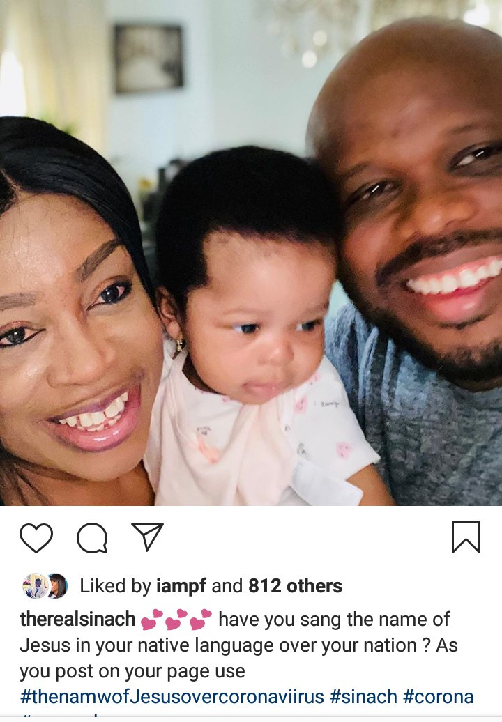 Sinach shares adorable photo of her daughter and husband