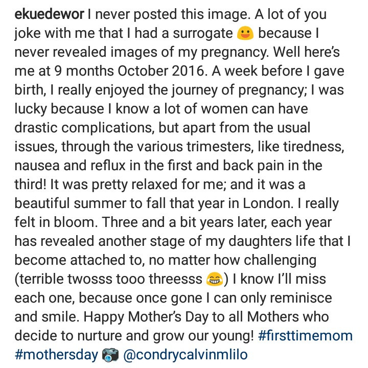 Eku Edewor reveals images of her pregnancy for the first time to celebrate Mothers Day
