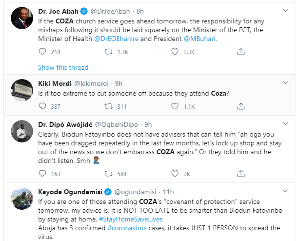 COZA dragged for holding church service amid increased cases of coronavirus in the country 