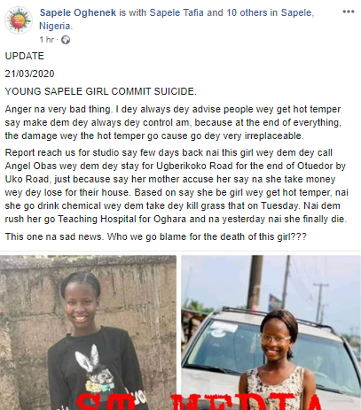 Girl allegedly commits suicide after being accused of theft by her mother