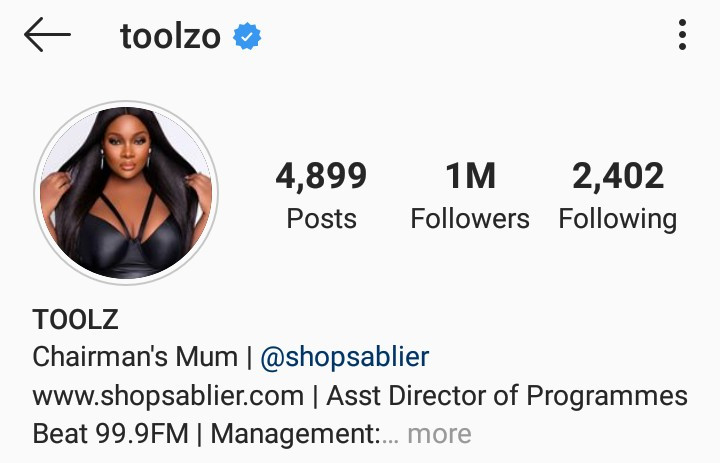 Toolz shares cryptic post after removing her husband's surname from her instagram bio