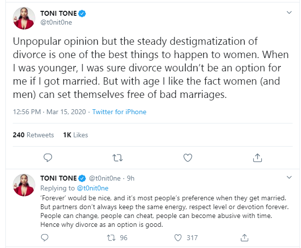 Destigmatization of divorce is one of the best things to happen to women -  Twitter influencer, Toni Tone