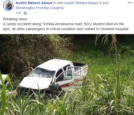 Student of Niger Delta University dies in fatal accident in Bayelsa (photos)