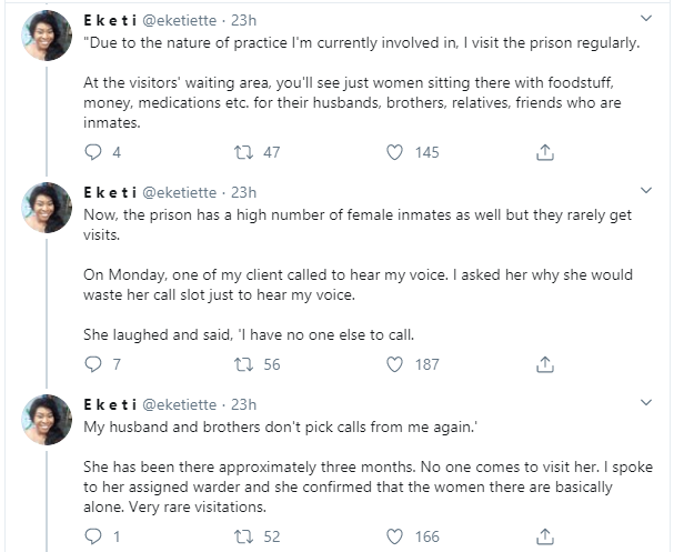 Female prisoners are abandoned by their families than male prisoners - Twitter user 
