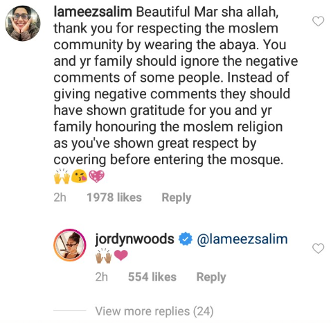 Jordyn Woods responds after she received backlash for wearing an abaya while visiting a mosque in Abu Dhabi
