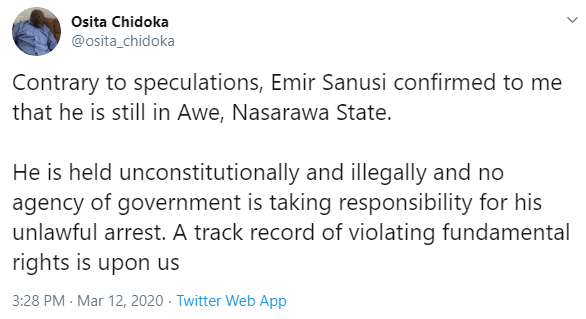 Former Emir of Kano has not been moved to Lagos- ex-Minister of Aviation, Osita Chidoka