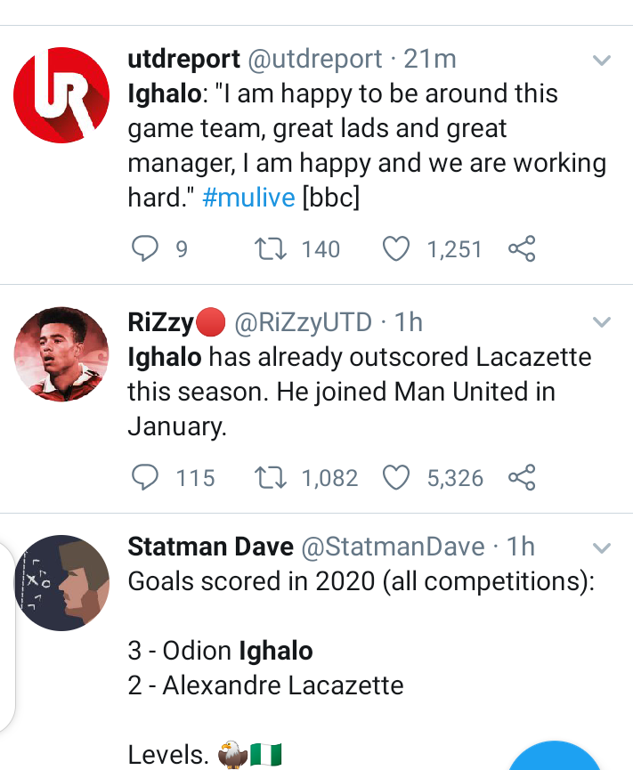 Social media users react after Odion Ighalo scored two wonderful goals in Man United's win over derby county