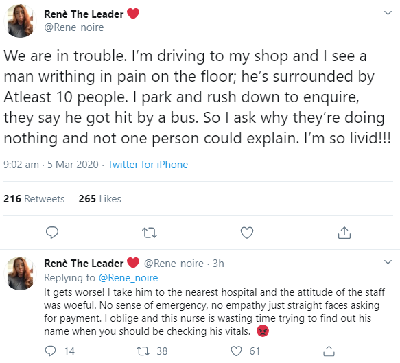 Woman who rushed an accident victim to the hospital narrates her experience