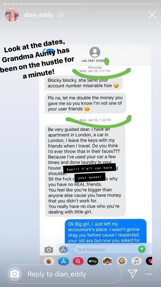 Socialite, Diane Egbueje shares screenshots of chats revealing why Actress Dorcas Fapson assaulted her sister Sophia Egbueje 