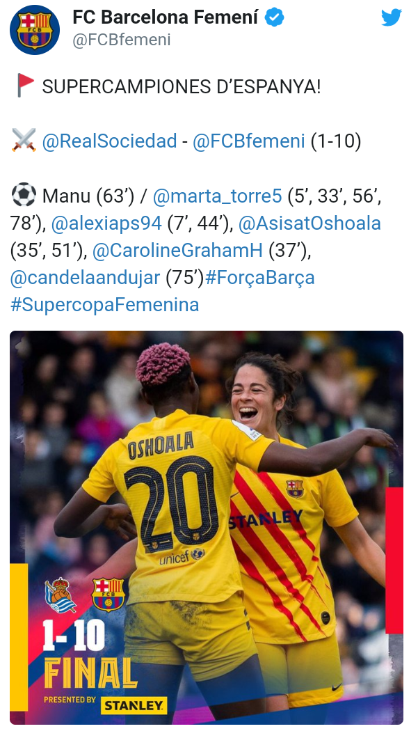 Asisat Oshoala's standout performance in Barcelona's 10-1 win over Real Sociedad