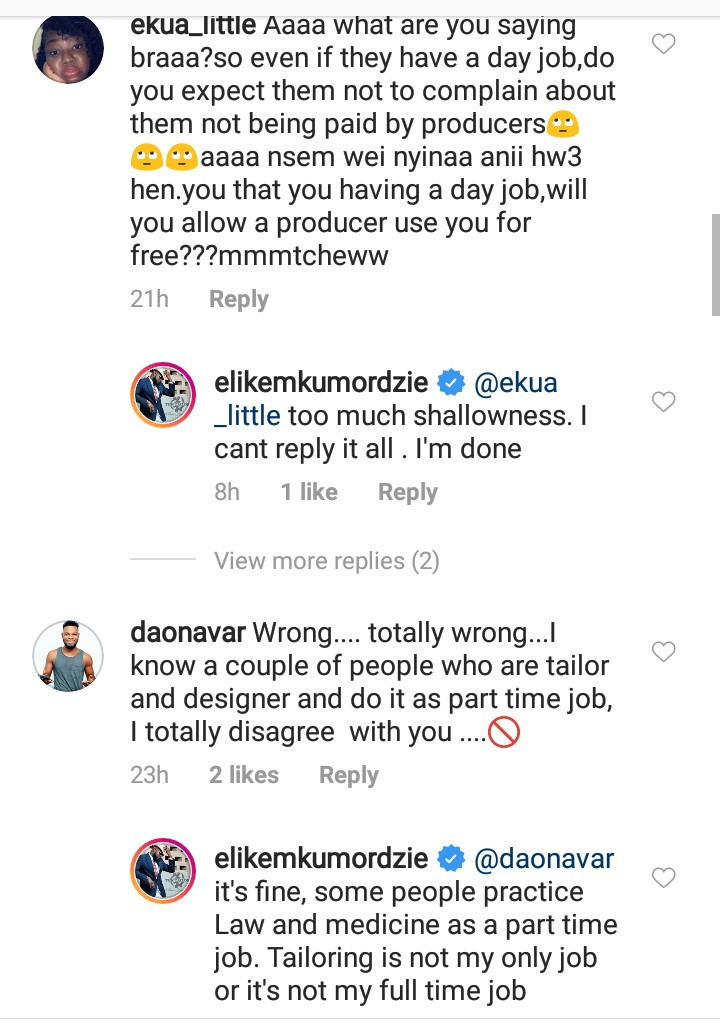 Elikem receives backlash after advising actors to get a day job while thanking producers for not paying well