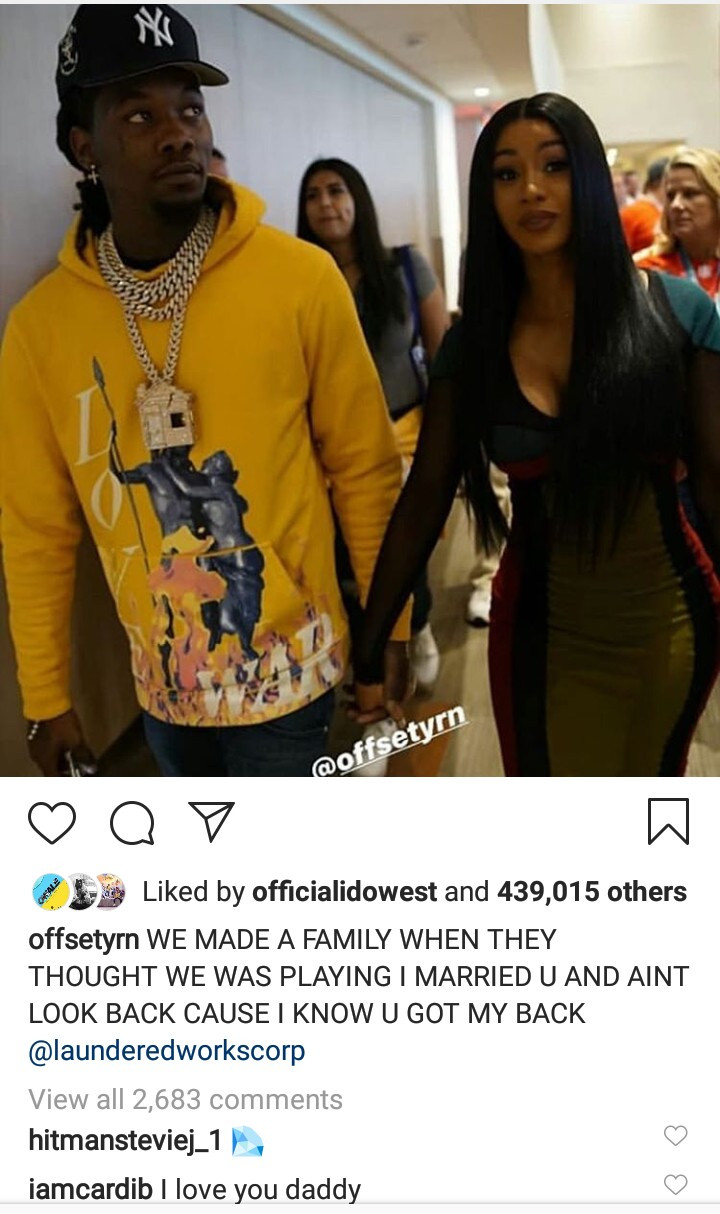 Offset writes sweet post about his and Cardi B's relationship and she responds