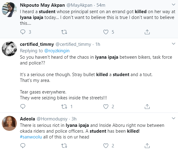 Schoolgirl hit by stray bullet as Okada riders and police clash in Iyana Ipaja riot (graphic video)