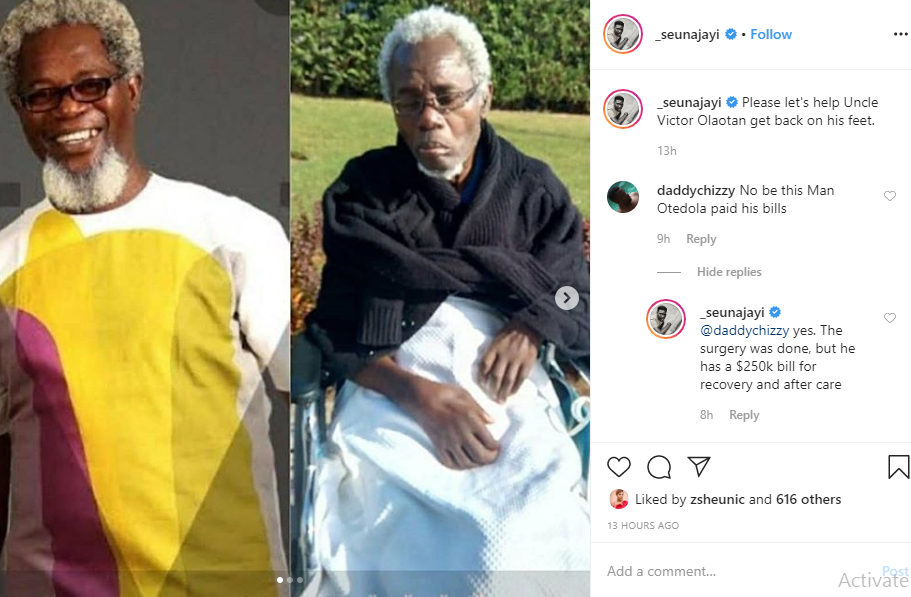 New photos of sick veteran actor, Victor Olaotan leaves Nigerians in shock