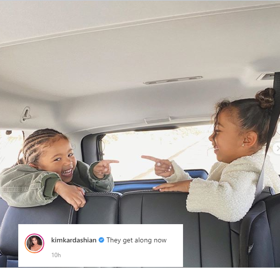 Kim Kardashian reveals North and Saint West have gotten over their sibling rivalry phase as she releases new photos of them getting along