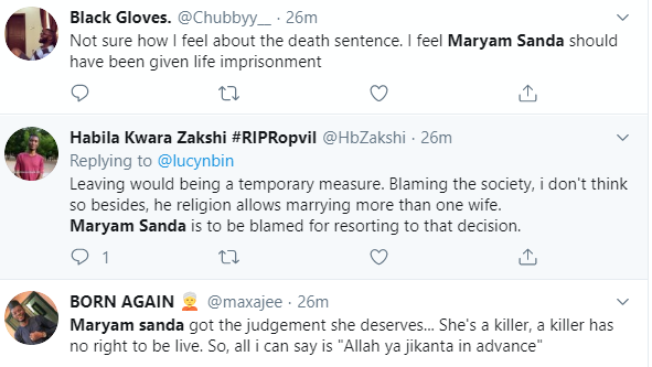 Mixed reactions trail court order sentencing Maryam Sanda to death by hanging for stabbing husband, Bilyaminu Bello to death