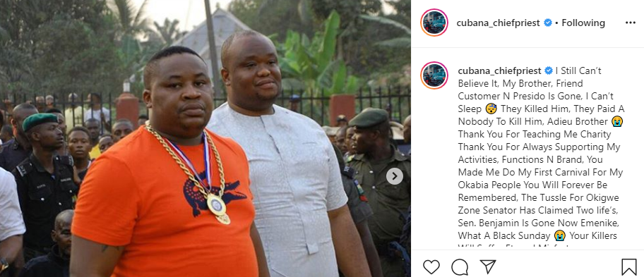 paid a nobody to kill him cubana priest reacts death of imo senatorial candidate ndubuisi emenike accidentally shot dead by his own security escort